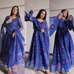 Blue bandhej anarkali suit